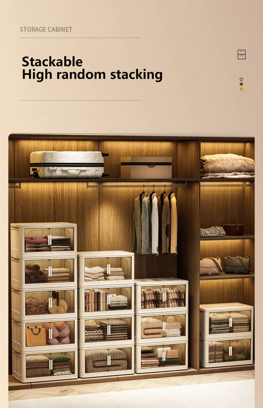 19.69" Side Wide Folding Storage Cabinet ,3 Tiers,19.69"×11.81"×31.1",Collapsible Storage Bins with Magnetic Door, Plastic Storage Cabinet with Wheels, Closet organizers and Storage Containers
