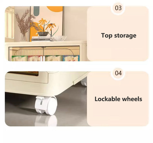 19.69" Side Wide Folding Storage Cabinet ,5 Tiers,19.69"×11.81"×50.00",Collapsible Storage Bins with Magnetic Door, Plastic Storage Cabinet with Wheels, Closet organizers and Storage Containers