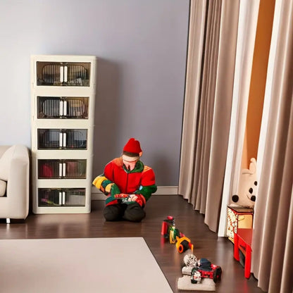 19.69" Side Wide Folding Storage Cabinet ,5 Tiers,19.69"×11.81"×50.00",Collapsible Storage Bins with Magnetic Door, Plastic Storage Cabinet with Wheels, Closet organizers and Storage Containers