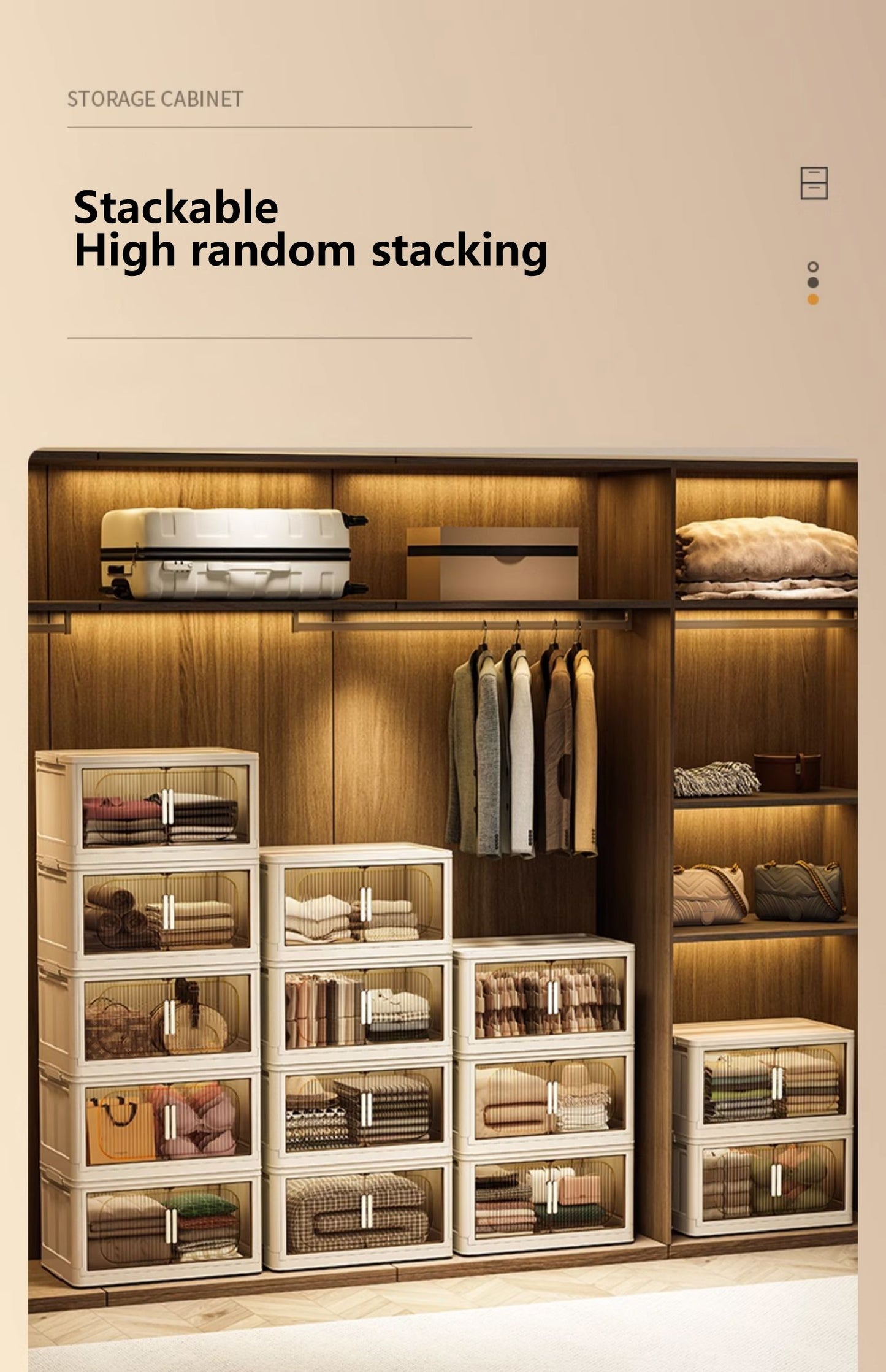 19.69" Side Wide Folding Storage Cabinet ,5 Tiers,19.69"×11.81"×50.00",Collapsible Storage Bins with Magnetic Door, Plastic Storage Cabinet with Wheels, Closet organizers and Storage Containers