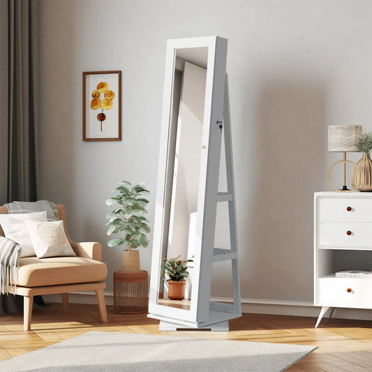 360 Degree Rotation Full-Body Mirror Cabinet PVC Film Moisture-Proof Dressing Mirror Cabinet Super Storage Jewelry Storage Mirror Cabinet White qbmgp8-fy