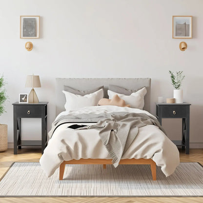 2PCS Side Intersection Style Bedside Table Coffee Table with Two-layer Drawer Black qbmgp8-fy