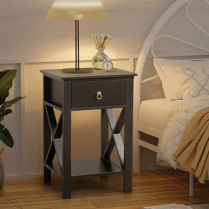 2PCS Side Intersection Style Bedside Table Coffee Table with Two-layer Drawer Black qbmgp8-fy