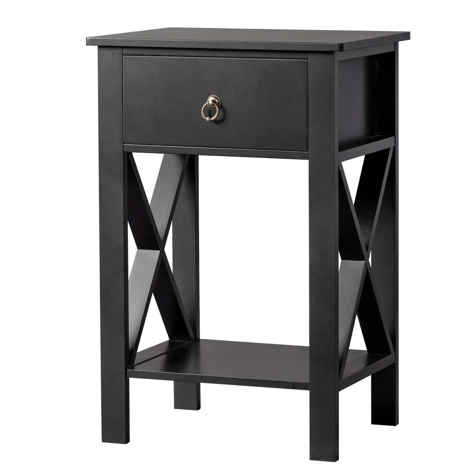 2PCS Side Intersection Style Bedside Table Coffee Table with Two-layer Drawer Black qbmgp8-fy