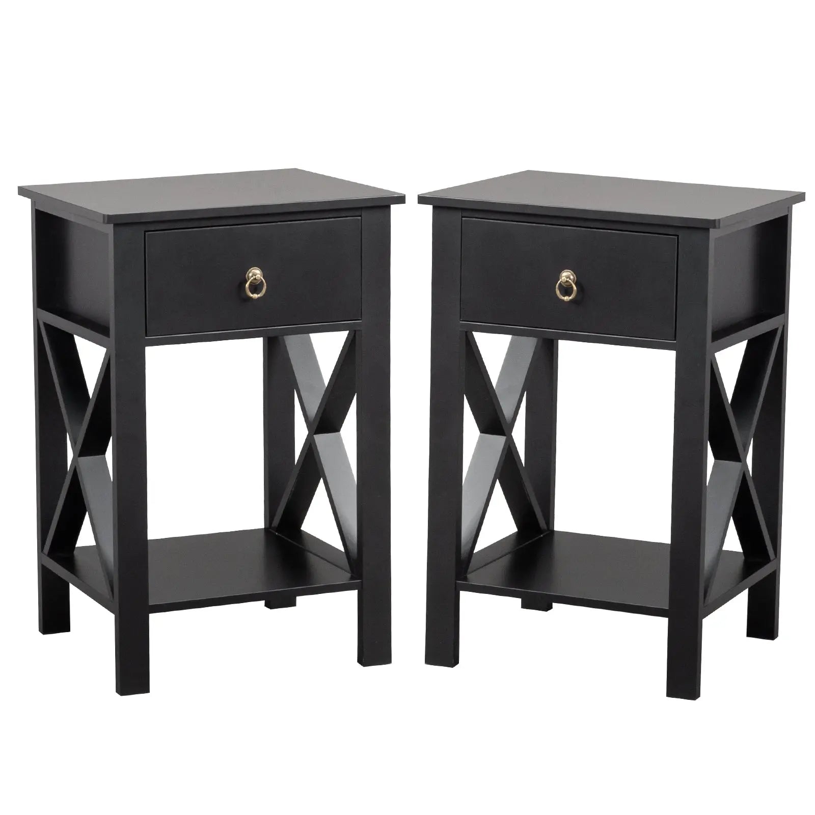 2PCS Side Intersection Style Bedside Table Coffee Table with Two-layer Drawer Black qbmgp8-fy
