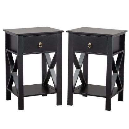 2PCS Side Intersection Style Bedside Table Coffee Table with Two-layer Drawer Black qbmgp8-fy
