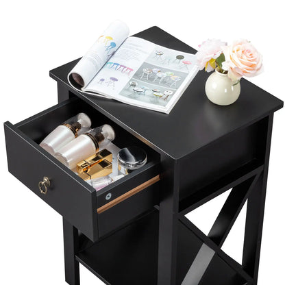 2PCS Side Intersection Style Bedside Table Coffee Table with Two-layer Drawer Black qbmgp8-fy