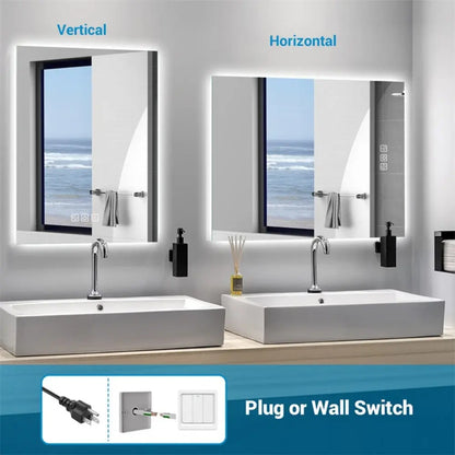 32" x 24" LED Bathroom Mirror Bright Backlight, 5 Mins Defog, Full HD Reflected Wall Mounted ,3 Colors Stepless Dimmable ,Memory Function, Anti-Fog[Unable to ship on weekends, please note that] qbmgp8-fy
