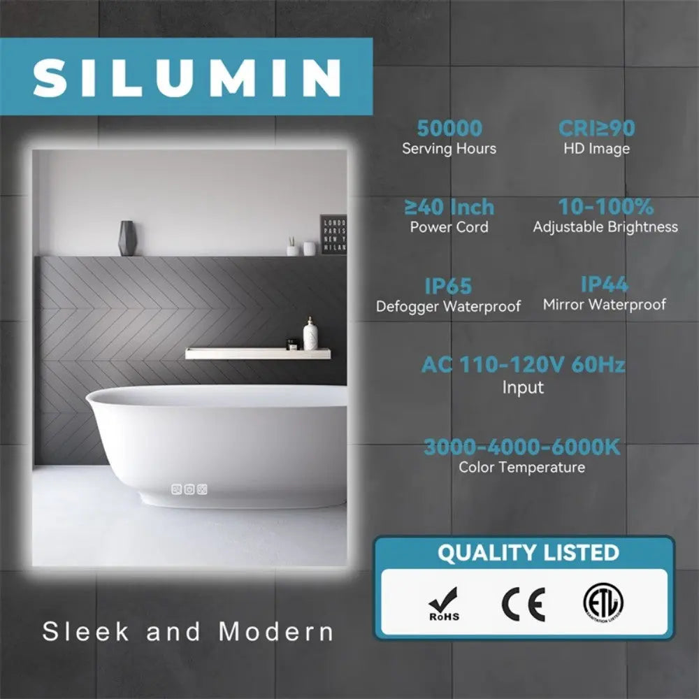 32" x 24" LED Bathroom Mirror Bright Backlight, 5 Mins Defog, Full HD Reflected Wall Mounted ,3 Colors Stepless Dimmable ,Memory Function, Anti-Fog[Unable to ship on weekends, please note that] qbmgp8-fy