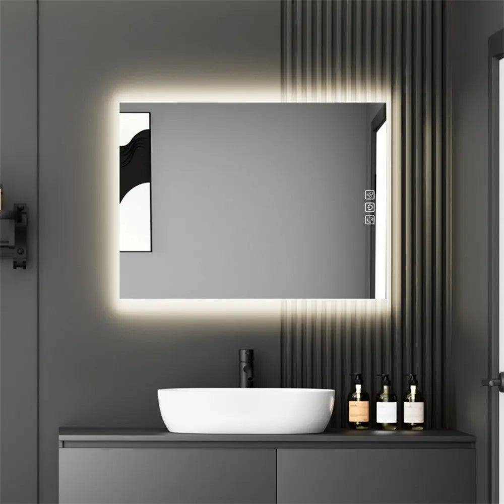 32" x 24" LED Bathroom Mirror Bright Backlight, 5 Mins Defog, Full HD Reflected Wall Mounted ,3 Colors Stepless Dimmable ,Memory Function, Anti-Fog[Unable to ship on weekends, please note that] qbmgp8-fy