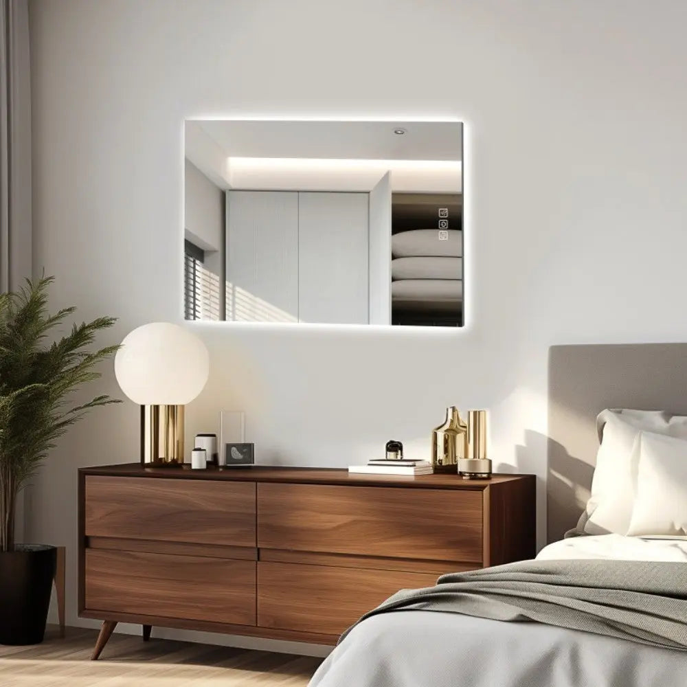 32" x 24" LED Bathroom Mirror Bright Backlight, 5 Mins Defog, Full HD Reflected Wall Mounted ,3 Colors Stepless Dimmable ,Memory Function, Anti-Fog[Unable to ship on weekends, please note that] qbmgp8-fy