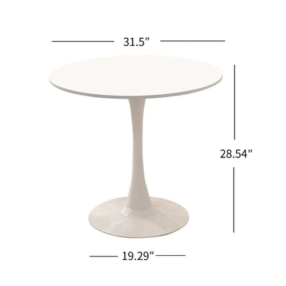 31.5" Round Dining Table, Mid-Century White Tulip Table, Metal Base Pedestal Table for 2-4 Person,Easy Assembled Leisure Coffee Table qbmgp8-fy