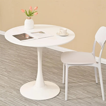 31.5" Round Dining Table, Mid-Century White Tulip Table, Metal Base Pedestal Table for 2-4 Person,Easy Assembled Leisure Coffee Table qbmgp8-fy
