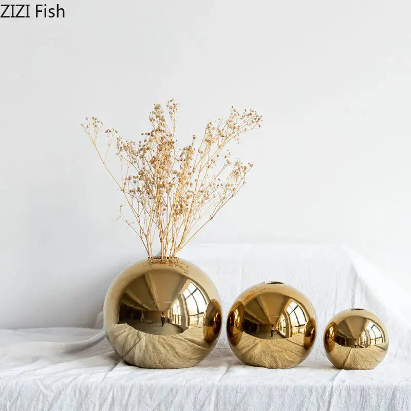 Plating Golden Ball Ceramic Vase Home Decoration Ornaments Crafts  Flower Pot Art Hydroponic Vases Home Decoration Ornament Gift LAVIVA