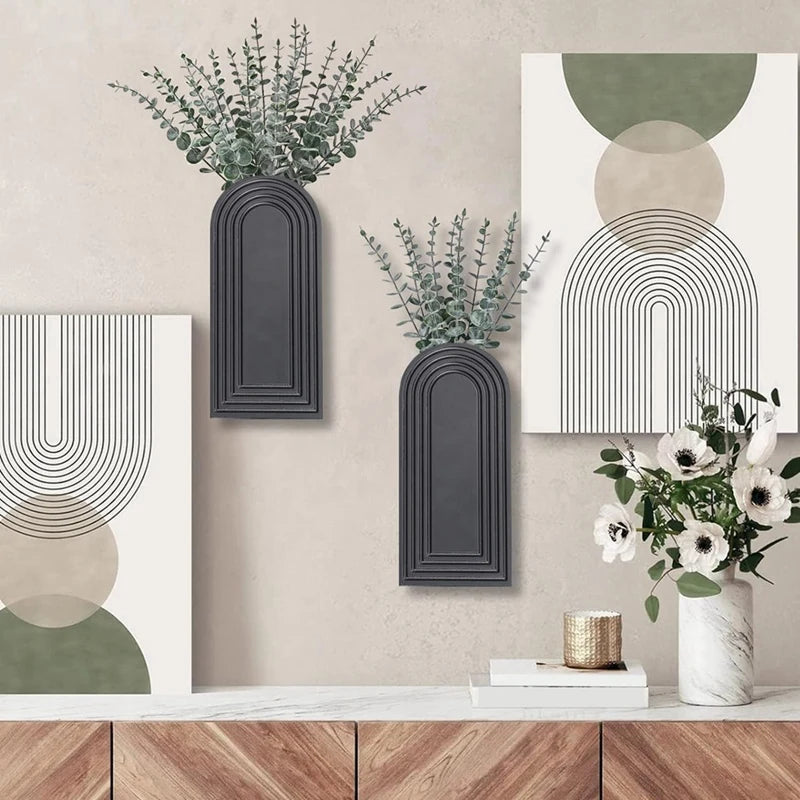 2 Pack Wooden Wall Vase Set Modern Farmhouse & Boho Wall Decor For Entryway, Hallway, Bathroom, Living Room, Roomm12k