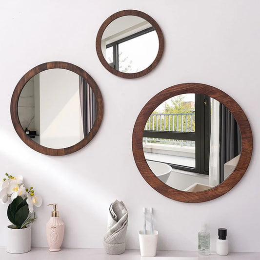 Glass Vanity Mirror Bathroom Wooden Bathroom Mirror Wall-mounted Decorative Mirror Dresser Vanity Mirror Bathroom Supplies