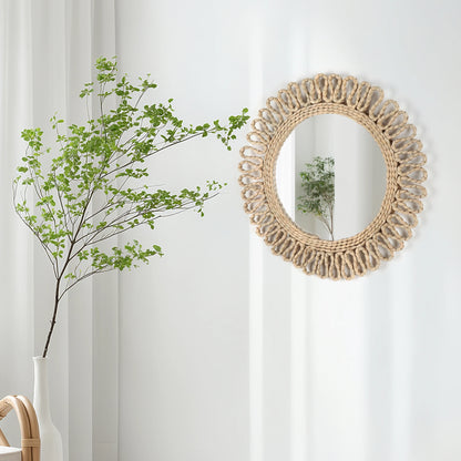 1pc Bohemian circular wall woven decorative Mirror Homestay style wall hanging decoration hotel living room bedroom pendant
