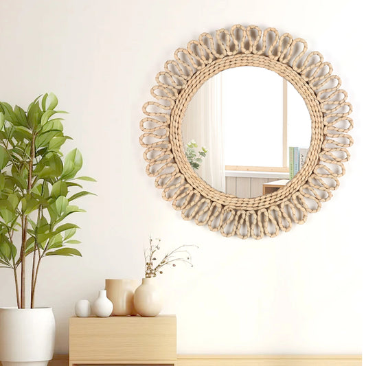 1pc Bohemian circular wall woven decorative Mirror Homestay style wall hanging decoration hotel living room bedroom pendant