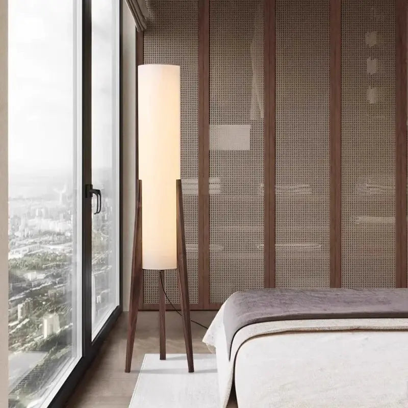 Solid Wood Floor Lamp Living Room Corner Bedroom Floor Lamp Japanese Retro Wabi-sabi Fabric lampshade Art Decor Standing Light LAVIVA