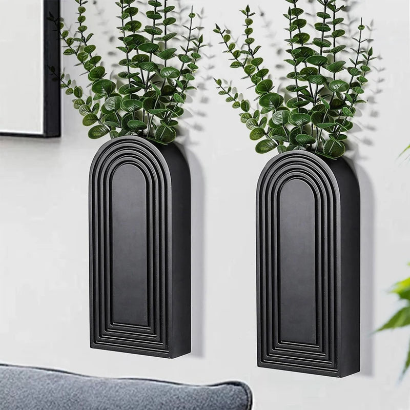 2 Pack Wooden Wall Vase Set Modern Farmhouse & Boho Wall Decor For Entryway, Hallway, Bathroom, Living Room, Roomm12k