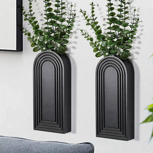 2 Pack Wooden Wall Vase Set Modern Farmhouse & Boho Wall Decor For Entryway, Hallway, Bathroom, Living Room, Roomm12k