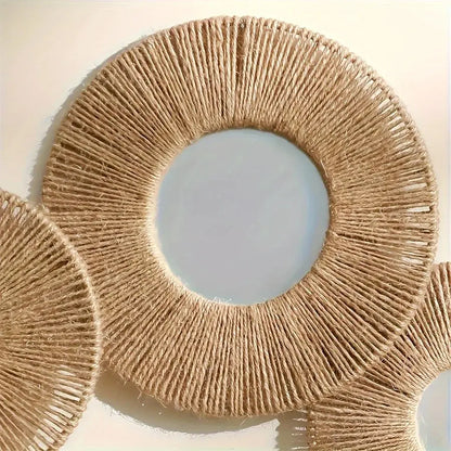 Round Decorative Wall Mirrors Farmhouse Circle Mirror with Hemp Rope Boho Mirrors for Bedroom, Bathroom, Living Room Decor Gift LAVIVA