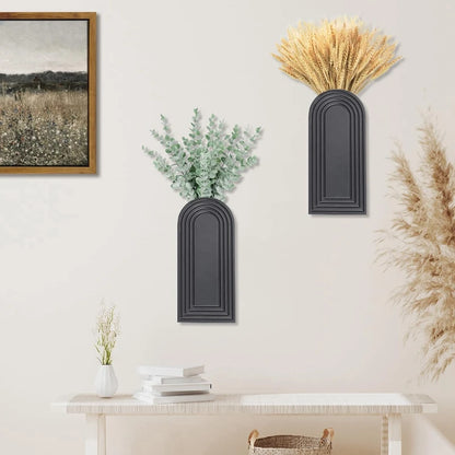 2 Pack Wooden Wall Vase Set Modern Farmhouse & Boho Wall Decor For Entryway, Hallway, Bathroom, Living Room, Roomm12k
