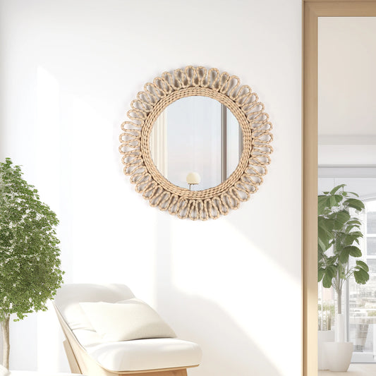 1pc Bohemian circular wall woven decorative Mirror Homestay style wall hanging decoration hotel living room bedroom pendant