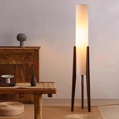 Solid Wood Floor Lamp Living Room Corner Bedroom Floor Lamp Japanese Retro Wabi-sabi Fabric lampshade Art Decor Standing Light LAVIVA