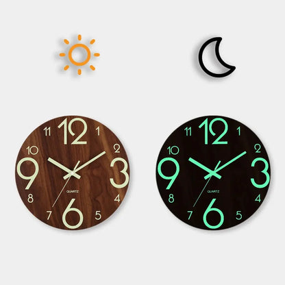 12 Inch Luminous Wall Clock Wood Silent light in dark night Nordic Fashion Wall Clock Non Ticking Clock With Night Light LAVIVA