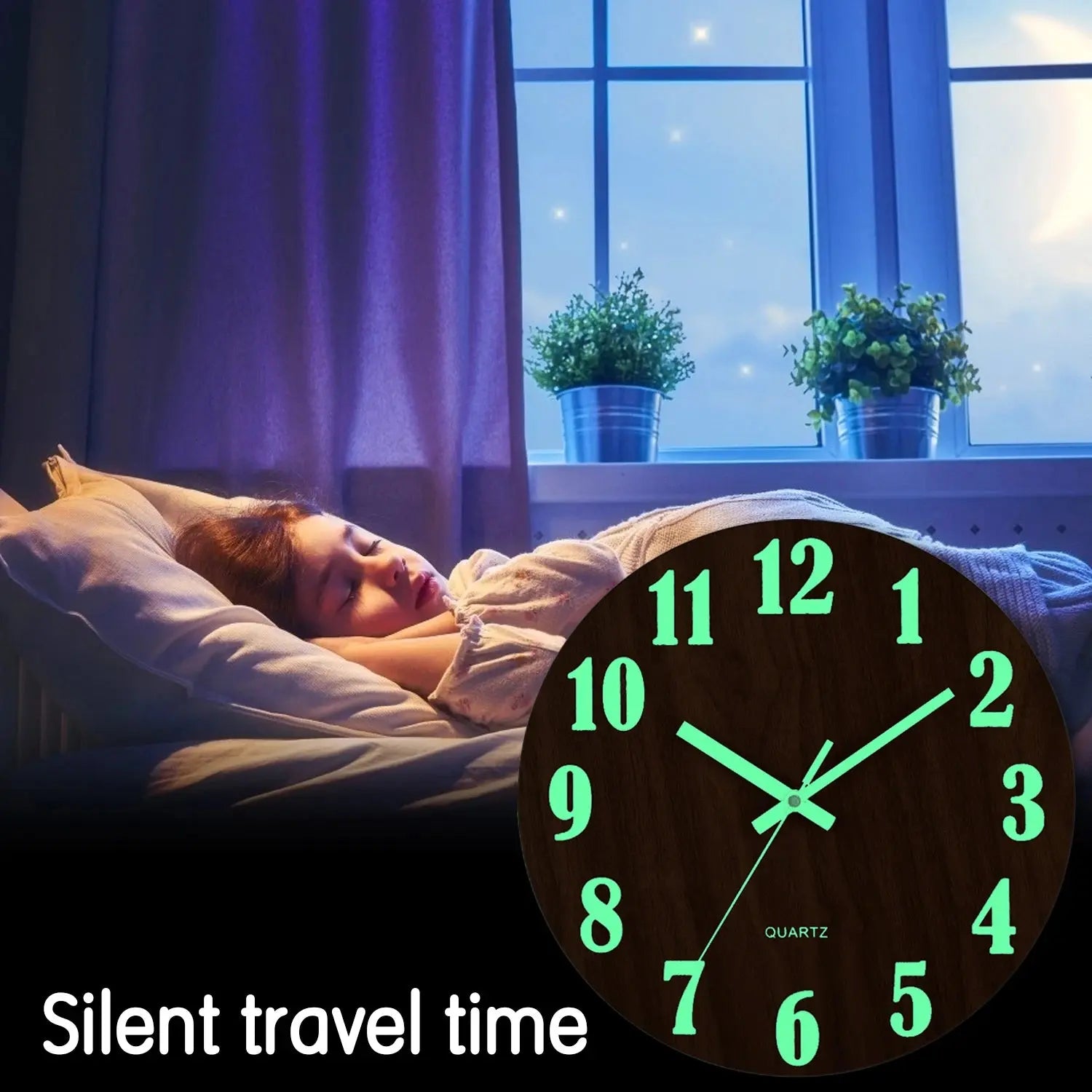 12 Inch Luminous Wall Clock Wood Silent light in dark night Nordic Fashion Wall Clock Non Ticking Clock With Night Light LAVIVA