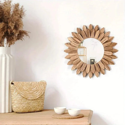 12inch Rustic Wooden Farmhouse Decorative Mirror Wall Mounted Vanity Mirror LAVIVA