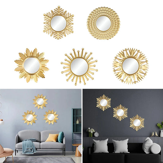 Modern Golden Frame Decorative Mirror Wall Decor Living Room Background Mirror Bathroom Pvc Gold Sun Radiation Hanging Mirrors