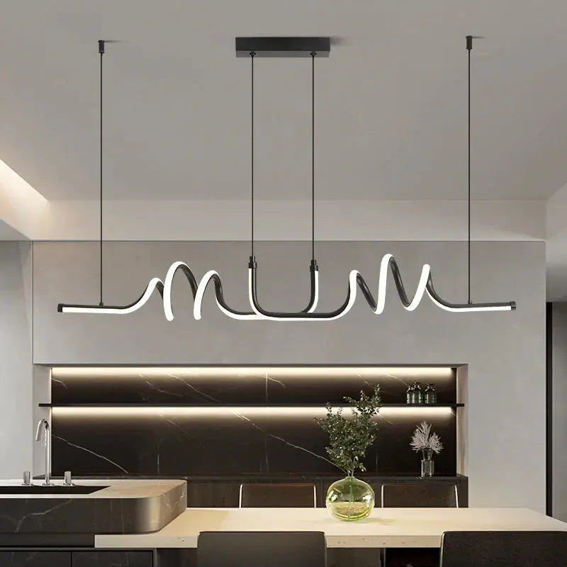 Modern Black LED Pendant Light for Dining Room Curved Chandelier Efficient Home Lighting Fixture Kitchen Living Room Home Decor LAVIVA
