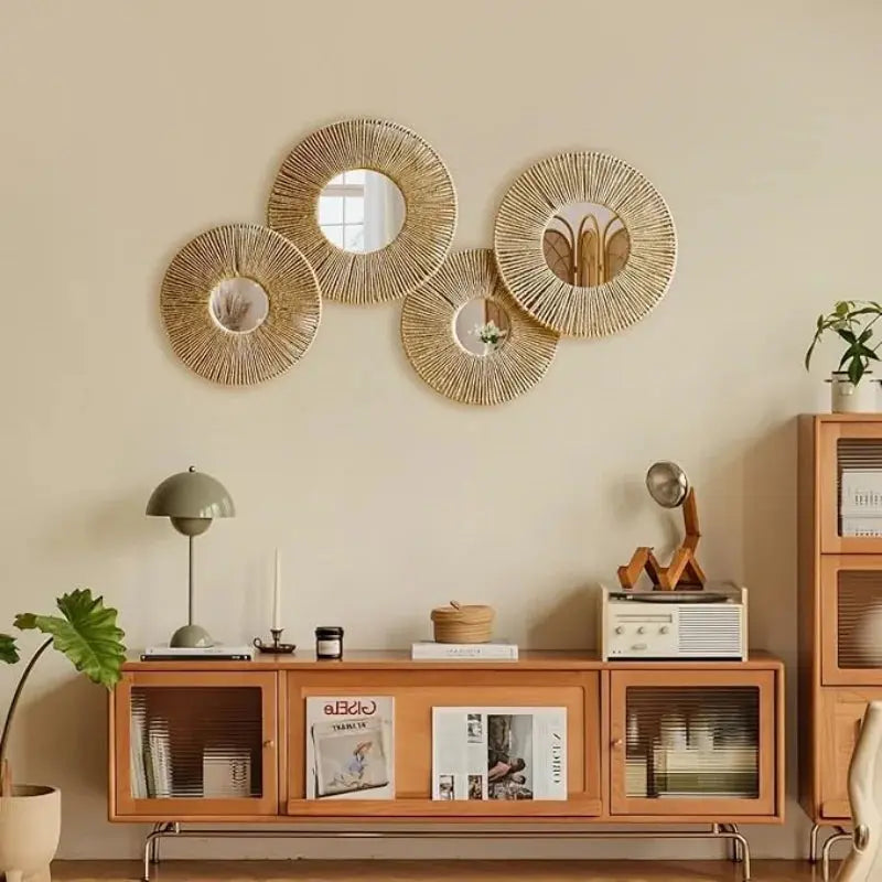 Round Decorative Wall Mirrors Farmhouse Circle Mirror with Hemp Rope Boho Mirrors for Bedroom, Bathroom, Living Room Decor Gift LAVIVA