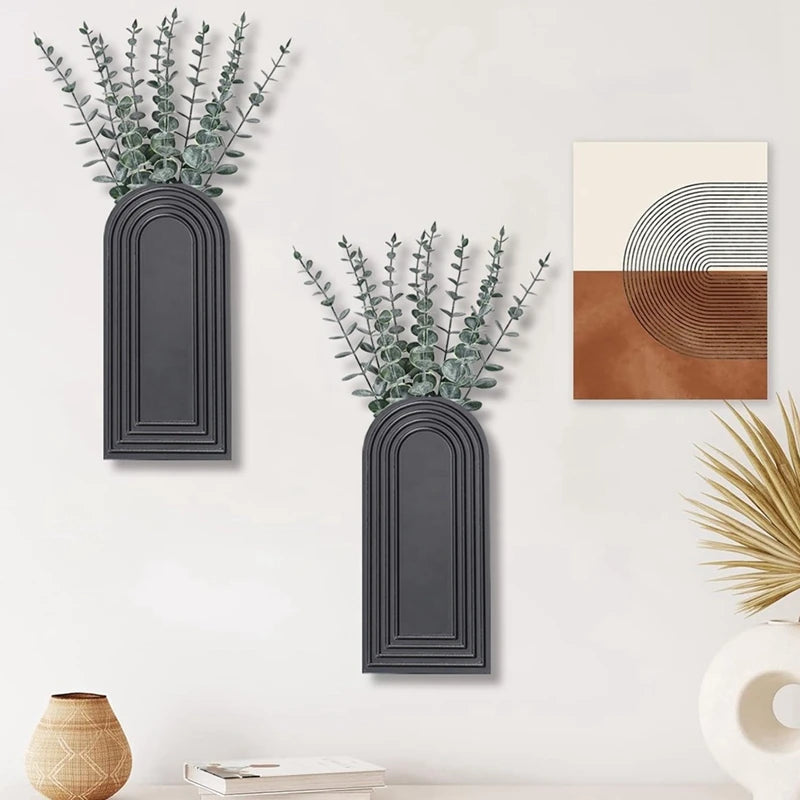 2 Pack Wooden Wall Vase Set Modern Farmhouse & Boho Wall Decor For Entryway, Hallway, Bathroom, Living Room, Roomm12k