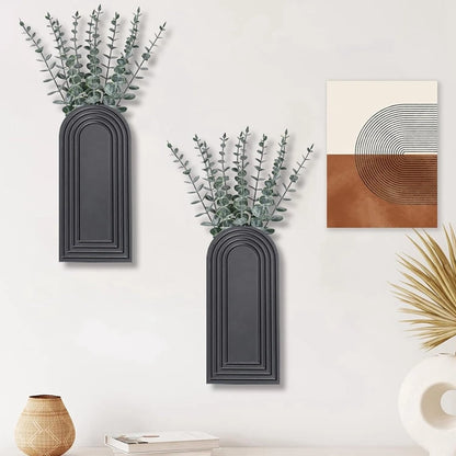 2 Pack Wooden Wall Vase Set Modern Farmhouse & Boho Wall Decor For Entryway, Hallway, Bathroom, Living Room, Roomm12k