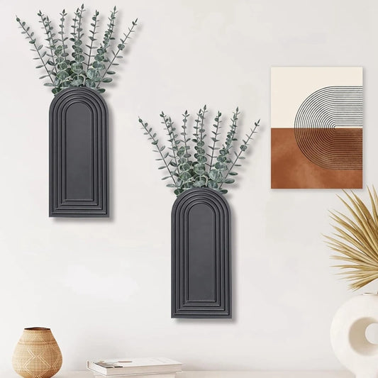 2 Pack Wooden Wall Vase Set Modern Farmhouse & Boho Wall Decor For Entryway, Hallway, Bathroom, Living Room, Roomm12k