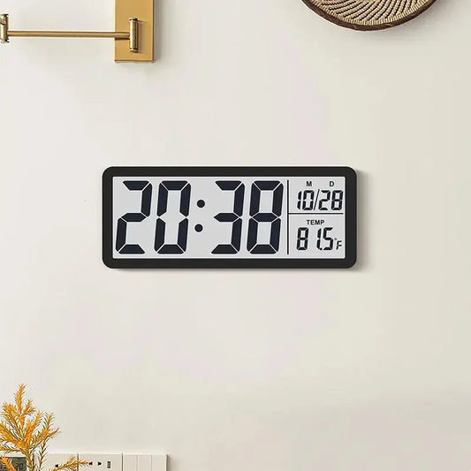 Battery Powered LCD Digital Wall Clock Time Temperature Date Desktop Table Clock With USB Cable 12/24H LCD Clock for Living Room LAVIVA
