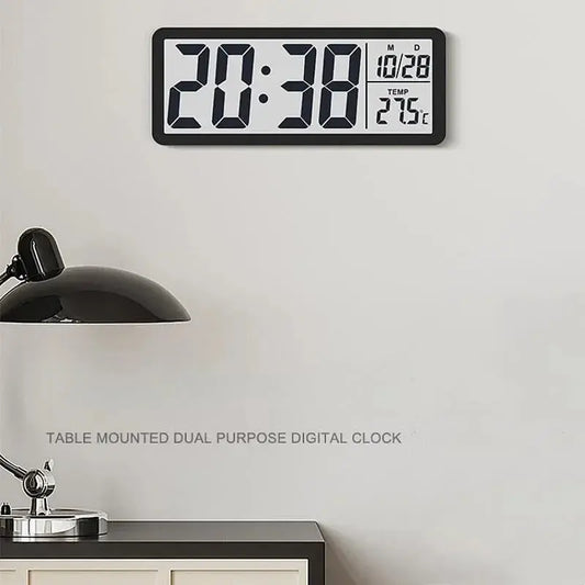 Battery Powered LCD Digital Wall Clock Time Temperature Date Desktop Table Clock With USB Cable 12/24H LCD Clock for Living Room LAVIVA
