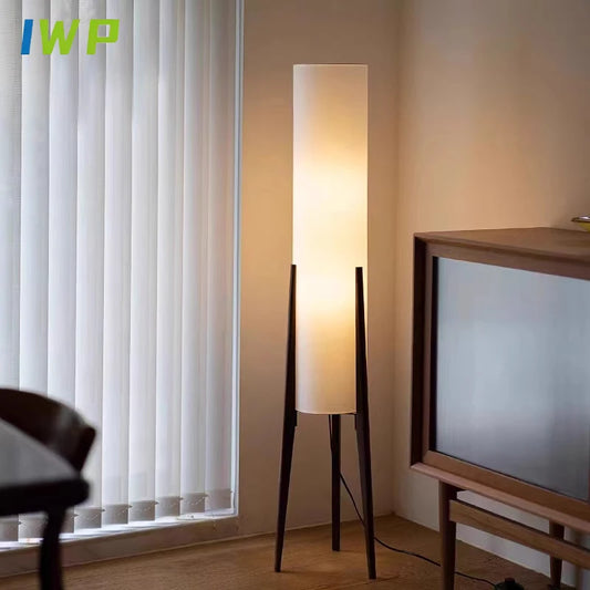 Solid Wood Floor Lamp Living Room Corner Bedroom Floor Lamp Japanese Retro Wabi-sabi Fabric lampshade Art Decor Standing Light