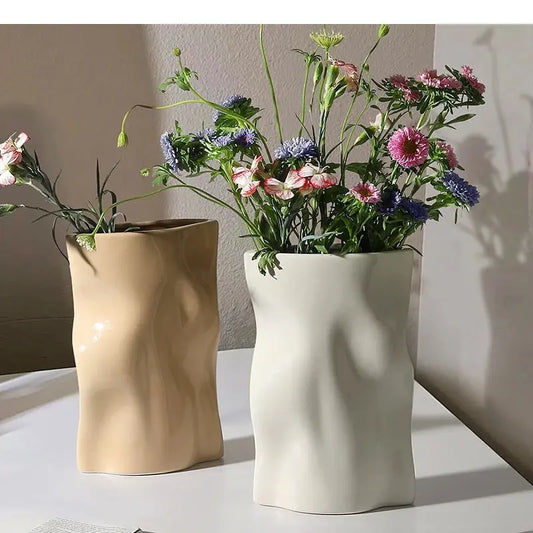 Ceramic Vase Pleated Irregular Fold Pattern Flower Arrangement Hydroponics Home Decoration Accessories Vases Pots LAVIVA