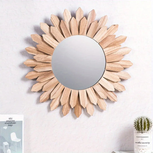 12inch Rustic Wooden Farmhouse Decorative Mirror Wall Mounted Vanity Mirror
