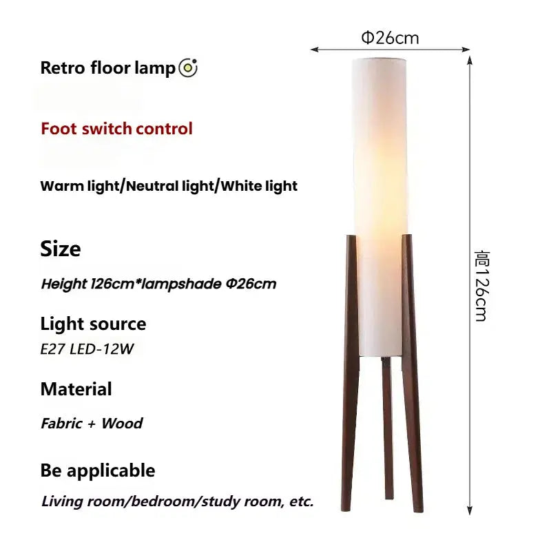 Solid Wood Floor Lamp Living Room Corner Bedroom Floor Lamp Japanese Retro Wabi-sabi Fabric lampshade Art Decor Standing Light LAVIVA