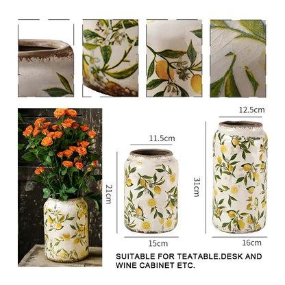 Retro Ceramic Large Vase Lemon Texture Ice Cracked Old Decorative Vase Hydroponic Flower Arrangement Supplies for Home Garden LAVIVA