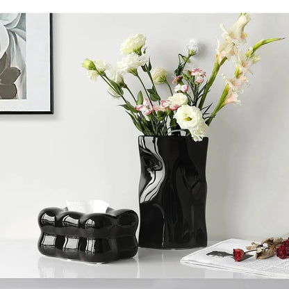 Ceramic Vase Pleated Irregular Fold Pattern Flower Arrangement Hydroponics Home Decoration Accessories Vases Pots LAVIVA
