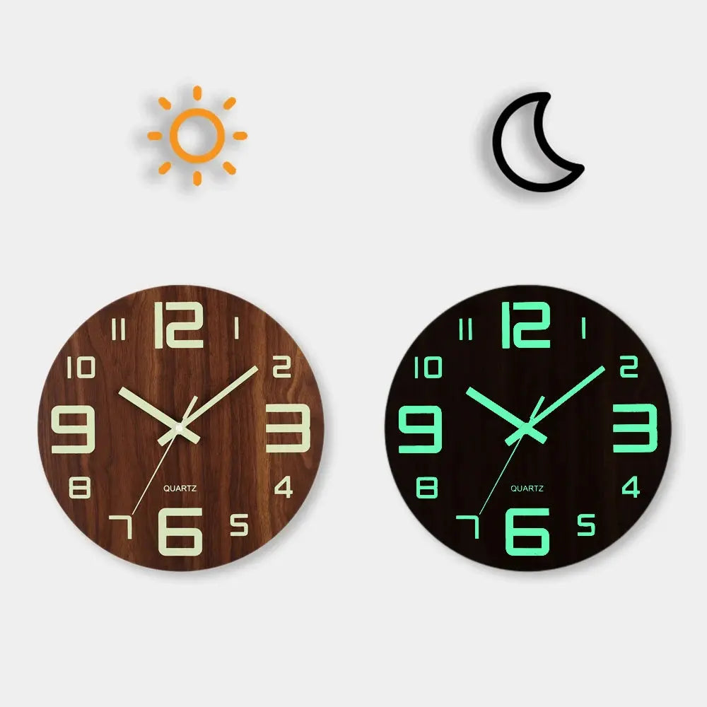 12 Inch Luminous Wall Clock Wood Silent light in dark night Nordic Fashion Wall Clock Non Ticking Clock With Night Light LAVIVA