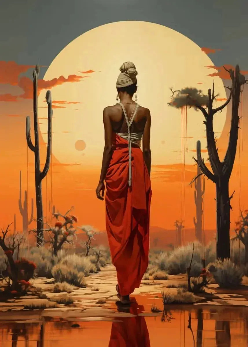 African Women with Sun Canvas Painting Wall Art Poster Prints Elegant Female Picture for Living Room Bedroom Cafe Decoration LAVIVA