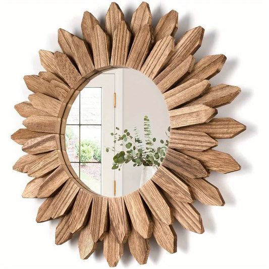 12inch Rustic Wooden Farmhouse Decorative Mirror Wall Mounted Vanity Mirror