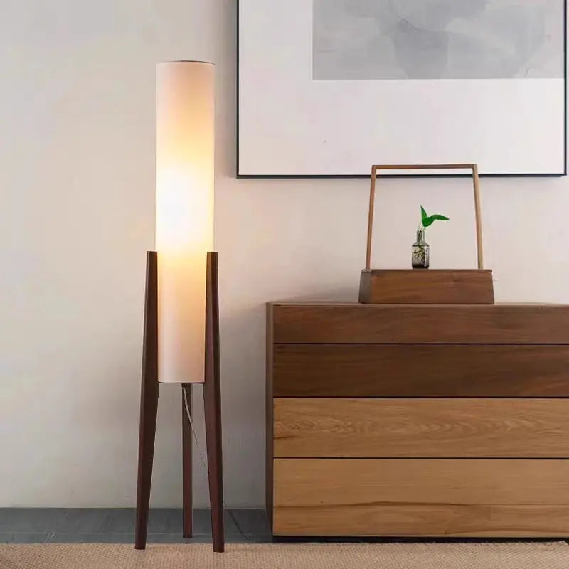 Solid Wood Floor Lamp Living Room Corner Bedroom Floor Lamp Japanese Retro Wabi-sabi Fabric lampshade Art Decor Standing Light LAVIVA
